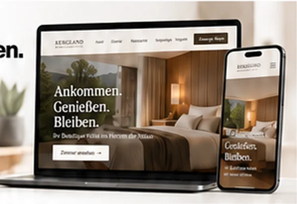 Designkonzept Hotel und Gastronomie: Zimmerseite auf Laptop und Smartphone
