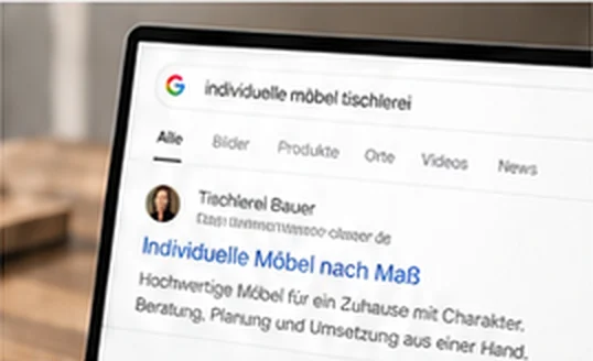 Google-Suchergebnis einer Tischlerei für individuelle Möbel nach Maß