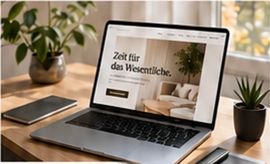 Laptop mit einer hellen Wohn-Website: Zeit für das Wesentliche